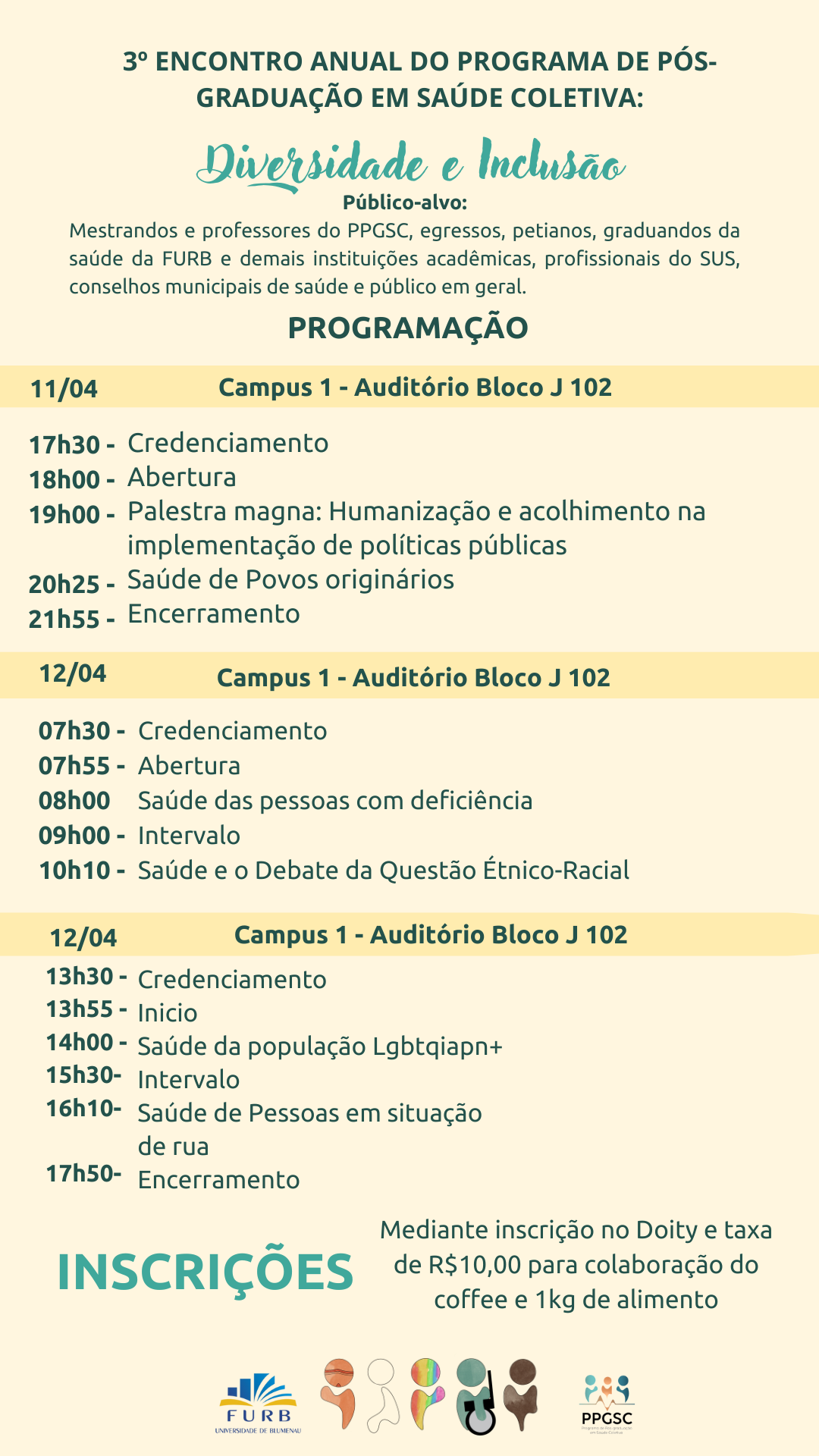 Imagem mostra a programação detalhada do evento com os horários e temas de cada atividade. 