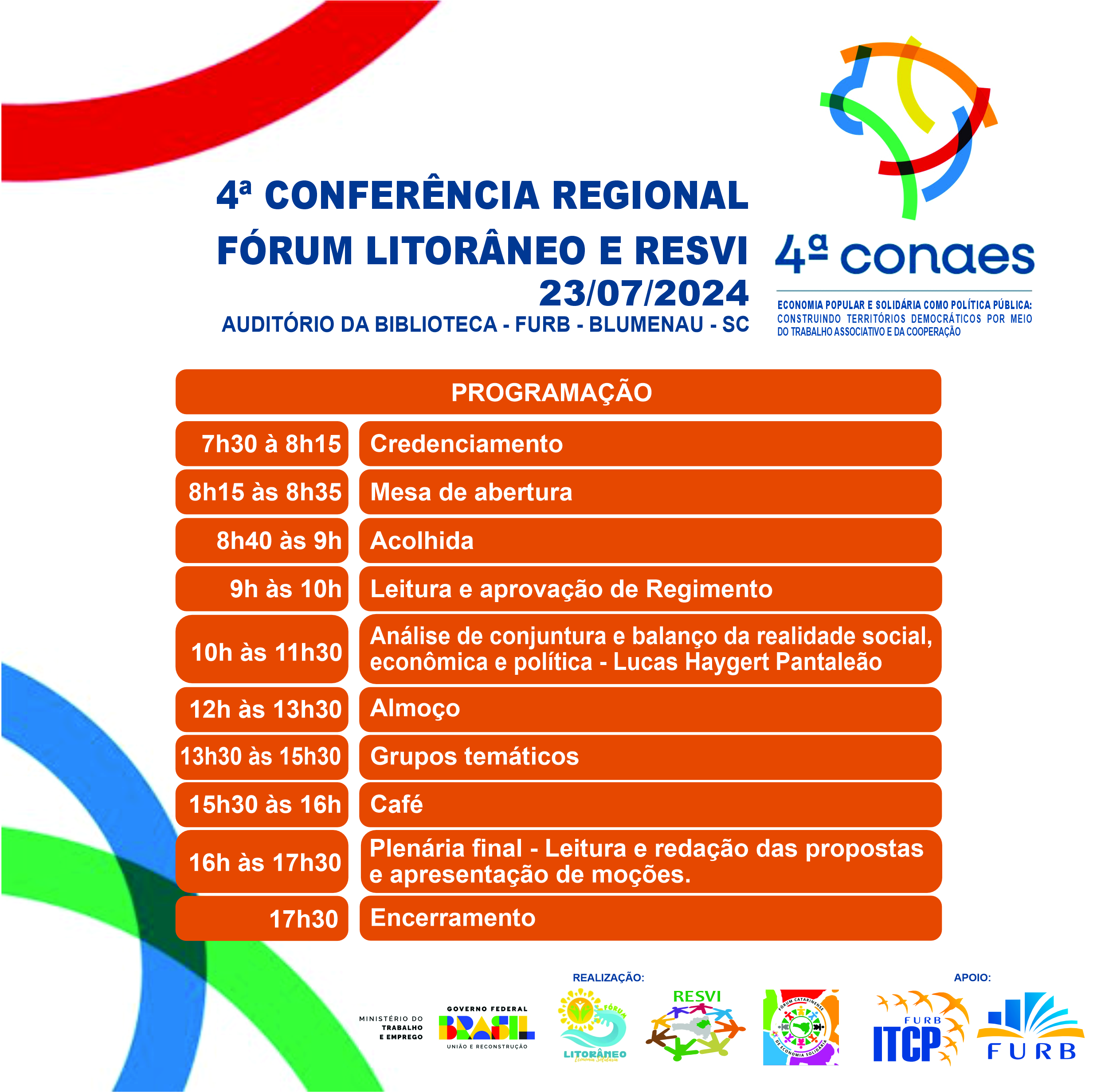 Imagem mostra a programação do evento.