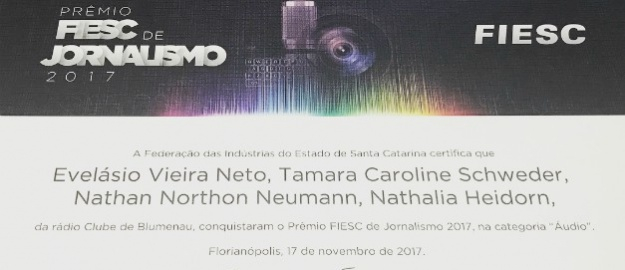 Jornalismo ganha na FIESC primeiro prêmio por estágio