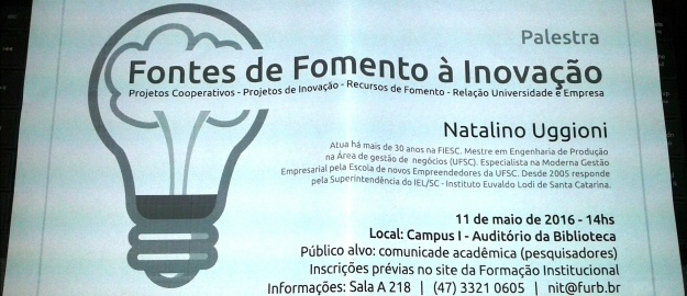 Fontes de fomento à inovação é tema de palestra na FURB