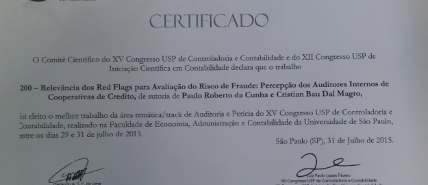 PPGCC obtém prêmio de melhor artigo sobre auditoria/perícia